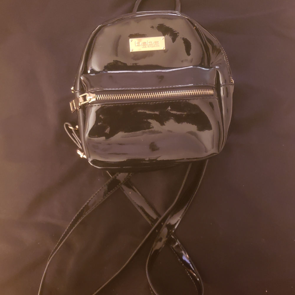 bebe Glossy Black Mini Backpack